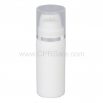 Airless Bottle, Natural Cap with Shiny Silver Band, White Pump, White Body, 10 mL